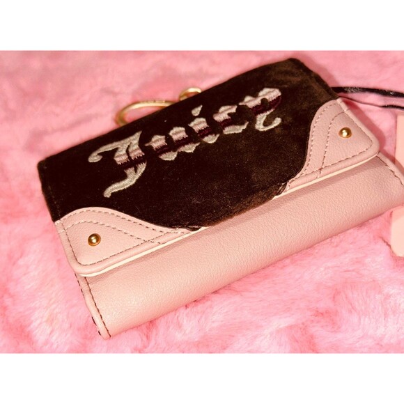 Juicy Couture Velour Brown Pink Retro Embroidered Trifold Wallet NEW - Picture 2 of 6